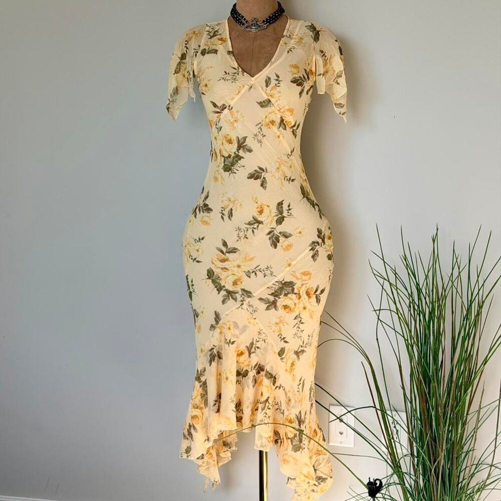Yellow floral midi dress with